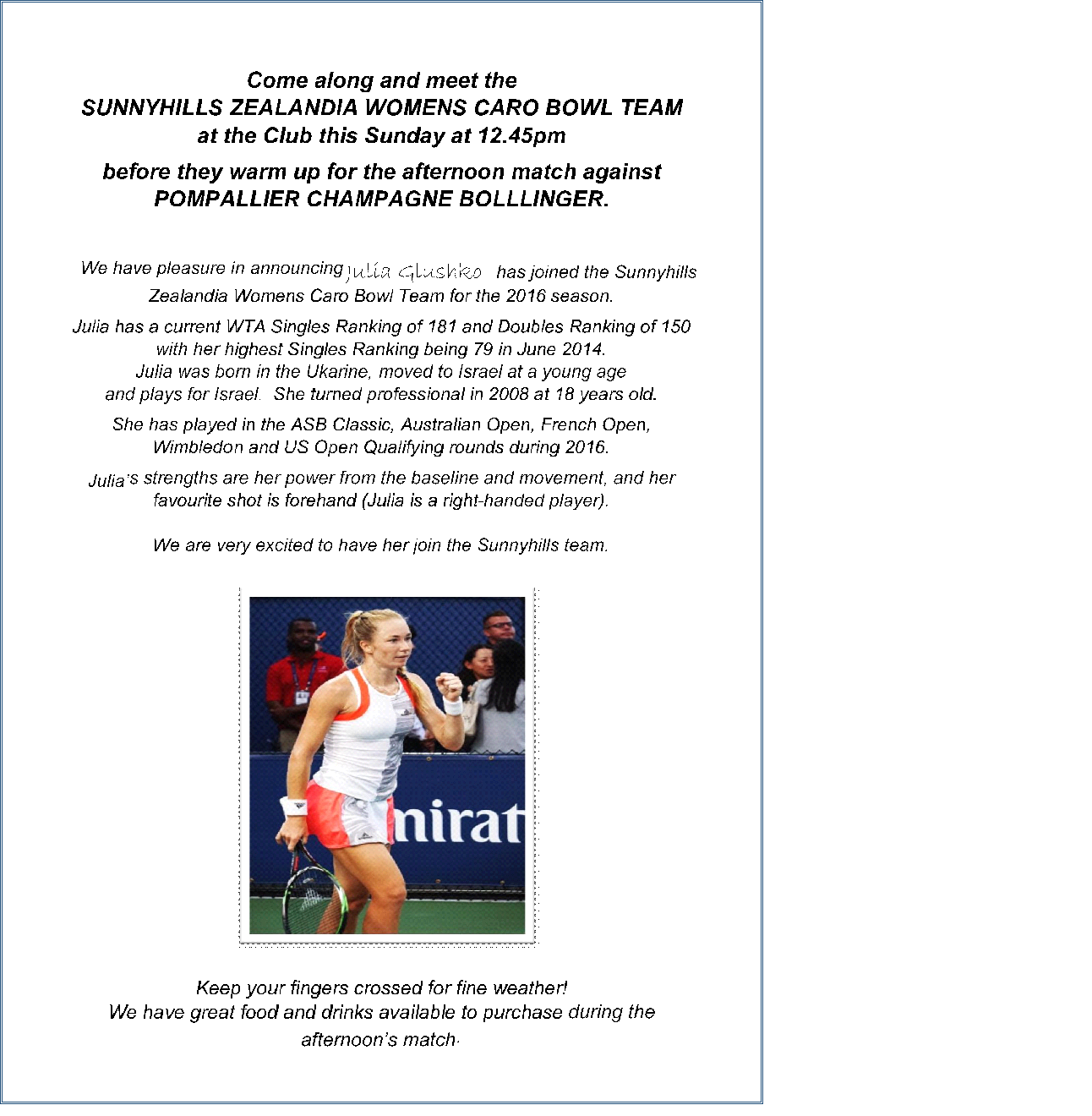 Read more about the article TODAY at Sunnhills Tennis Club